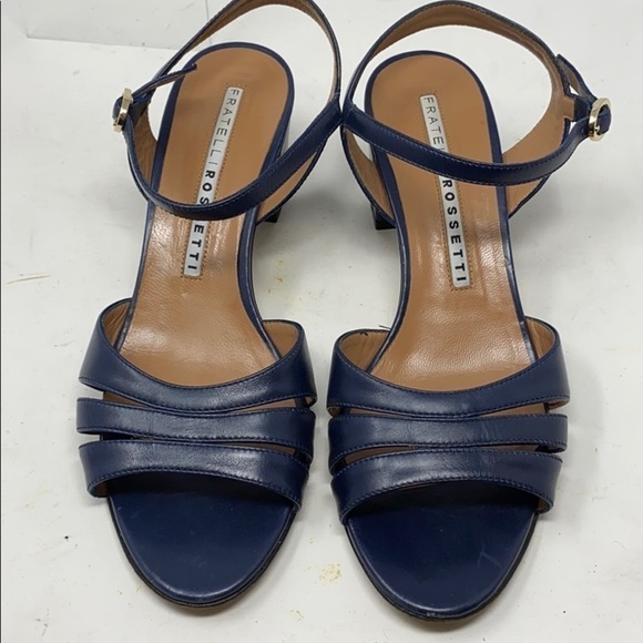 Fratelli Rossetti Sz 39 Low Block Heel Navy Leather Open Toe Sandals - Picture 4 of 12